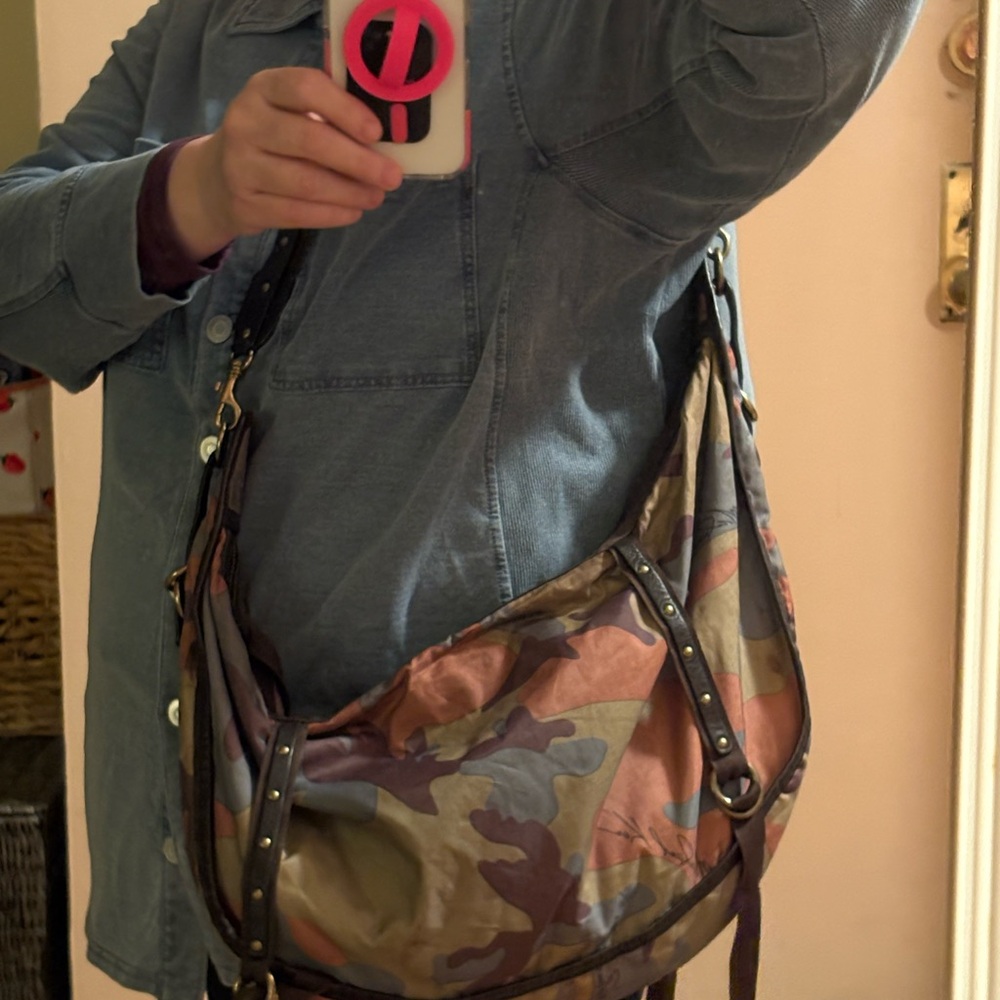 MICHAEL KORS Vintage Camo cross body rip-stop nylon w leather trim.